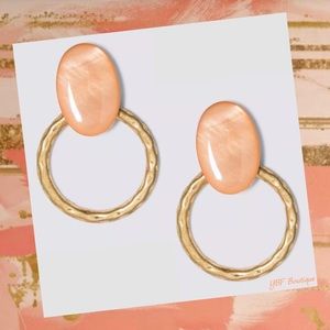 New Peach Burnished Gold Door Knocker Post Drop Hoop Statement Fashion Earrings